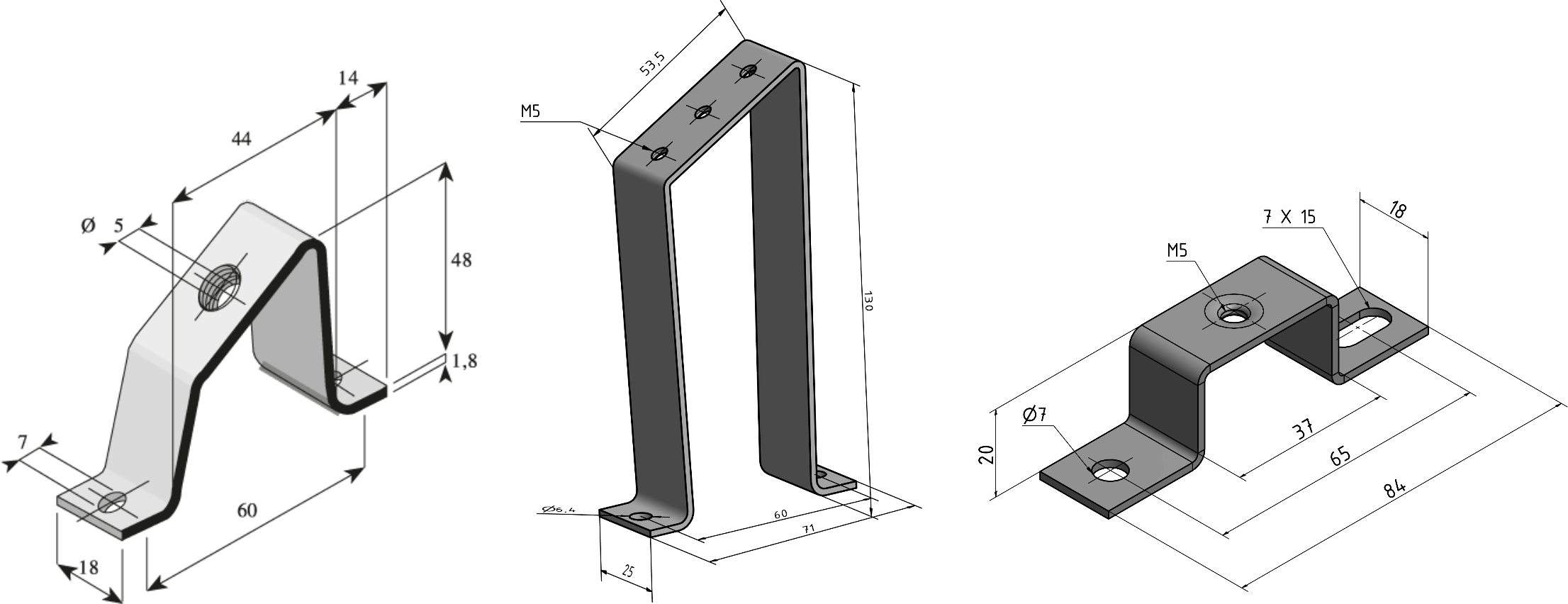 Angled Support Brackets H48 M5 steel zinc plating, for rails PU: 10 pcs.