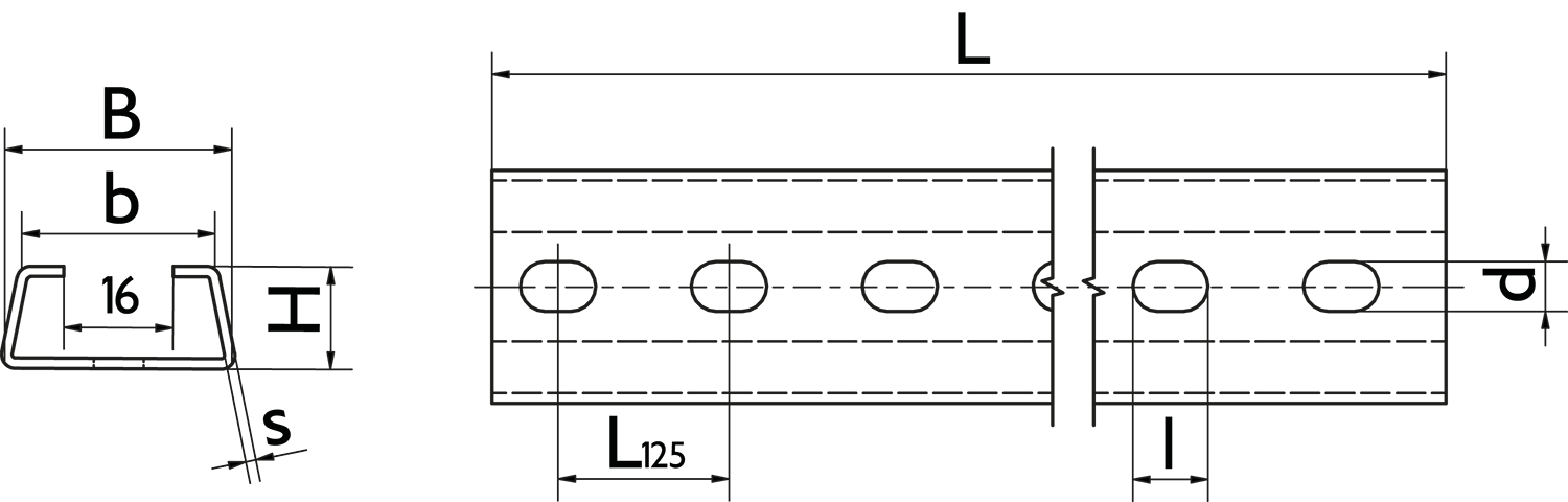 Trapeze Rail  unperforated 2000 x 35/30 x 18 x 1,5 mm opening 16 mm sendzimir, PU: 20 m